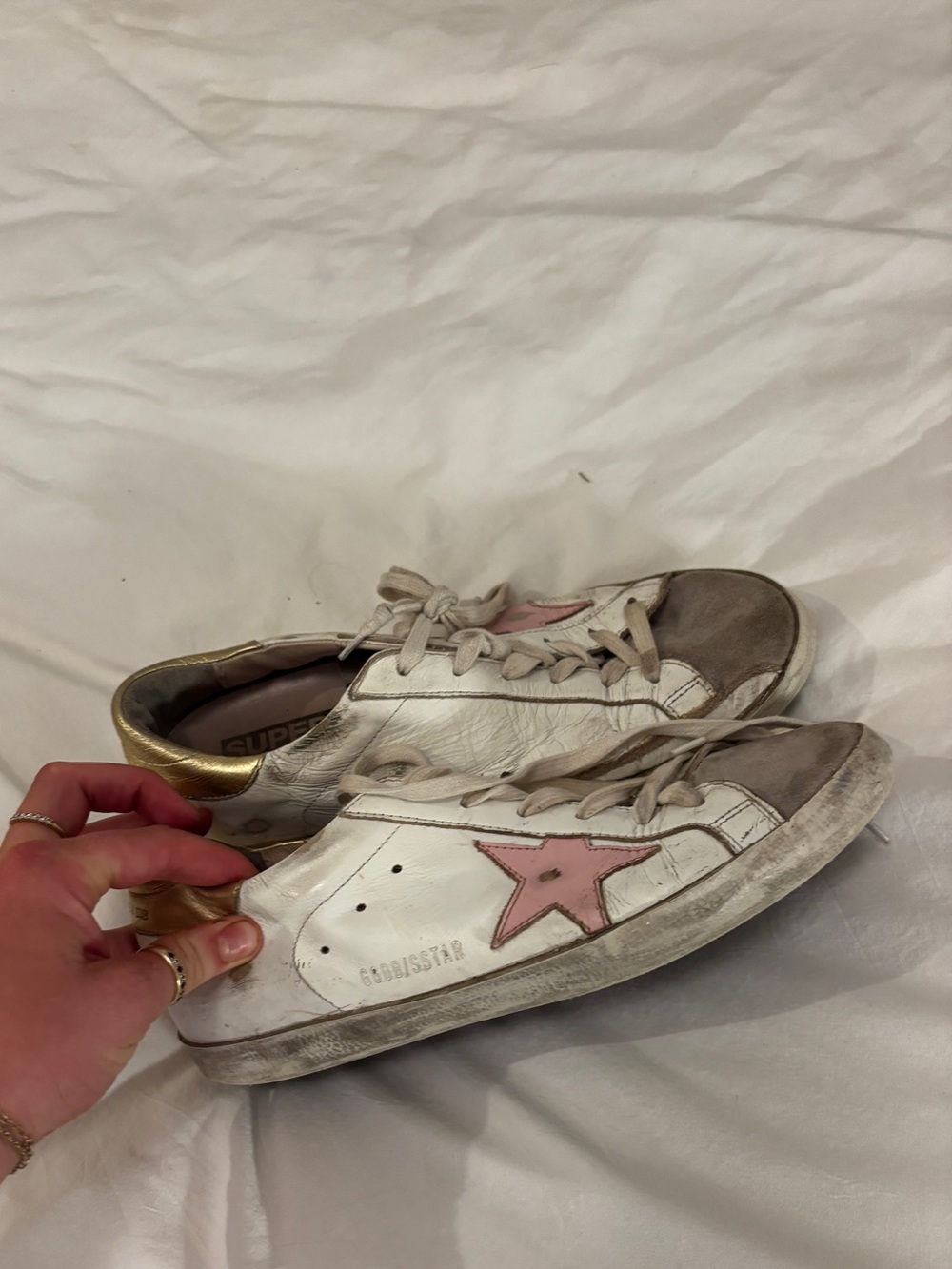 Authentic Golden Goose Sneakers with Pink Star and Gold Heel size 8